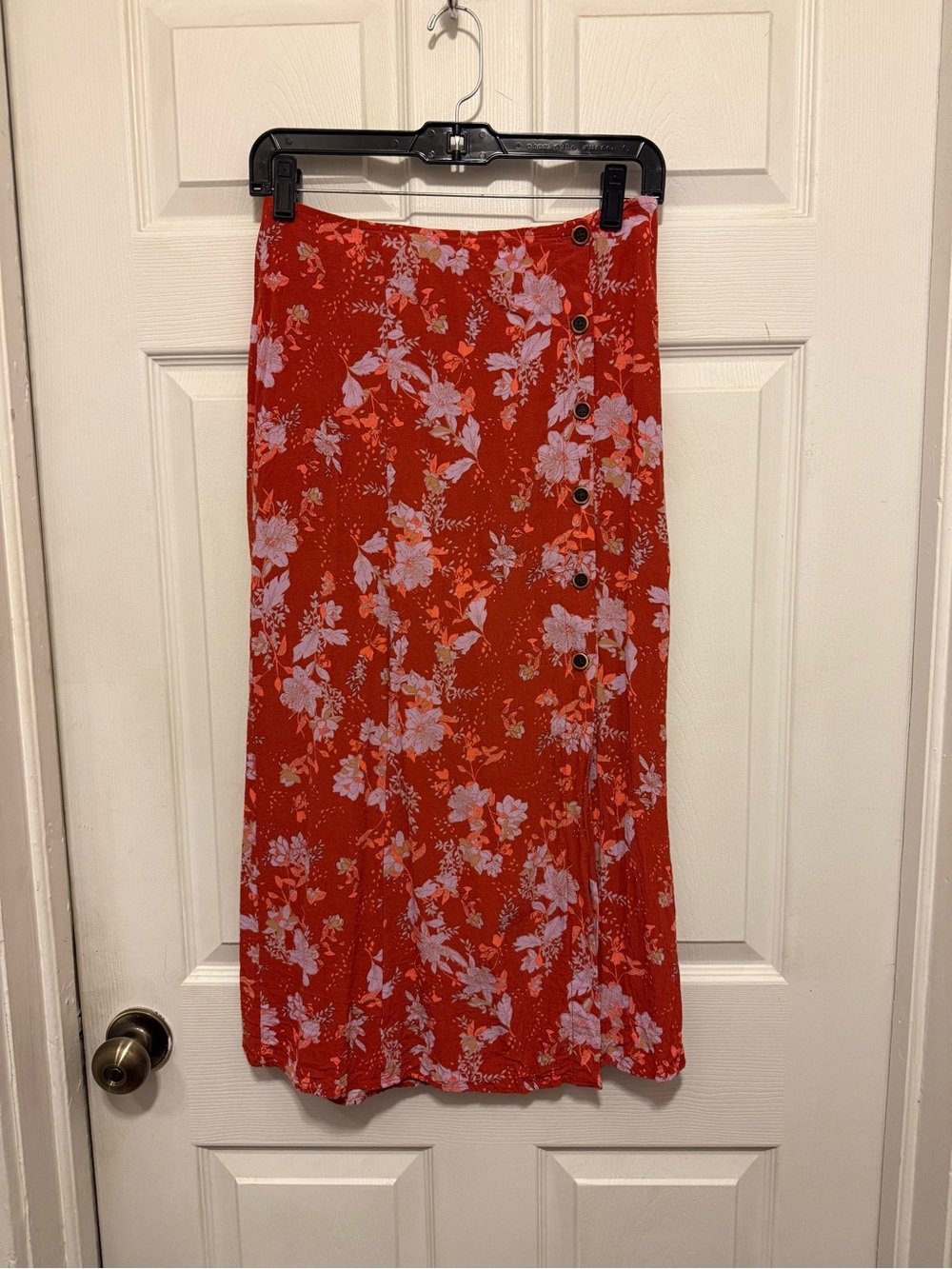 Free People Floral Button-Trim Orange Midi Skirt